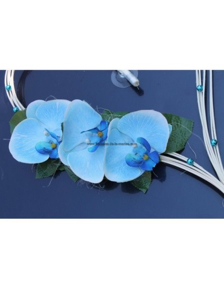 Cœurs de mariage bleu turquoise, blanc orchidées avec des perles