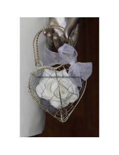 Bouquet Demoiselle honneur PANIER Cœur avec rose, tulle et perles