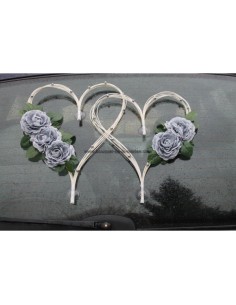Cœurs pour mariage thème blanc et gris argent avec des roses et perles