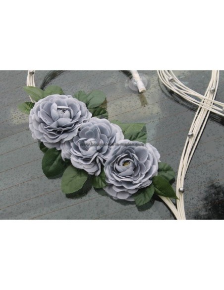 Cœurs pour mariage thème blanc et gris argent avec des roses et perles
