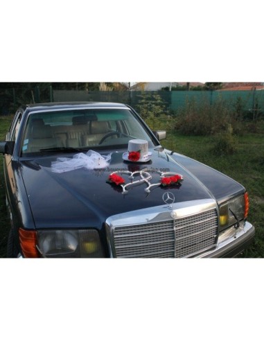 Splendide décoration de voiture de mariage thème rouge et argent