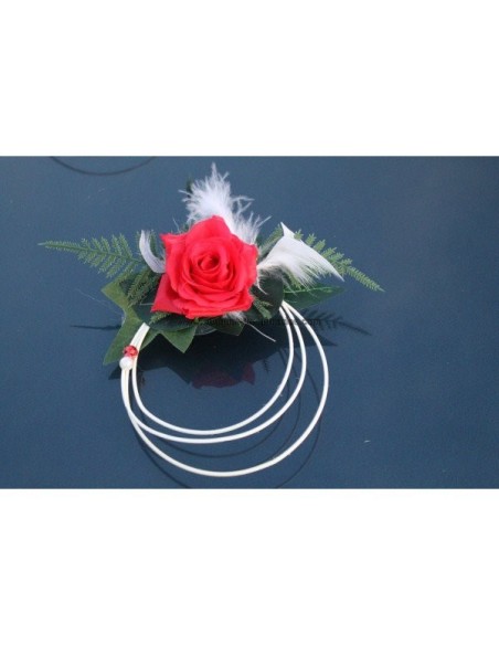 Décoration de voiture de mariage thème rouge, blanc et argent