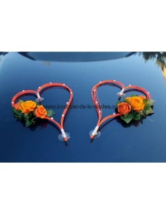 Décoration de Voiture de mariage thème coeur orange 2