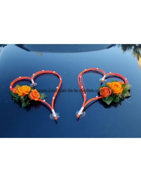 Décoration de Voiture de mariage thème coeur orange