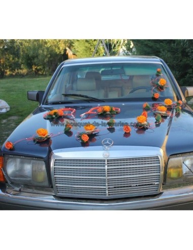 Décoration de Voiture de mariage thème coeur orange