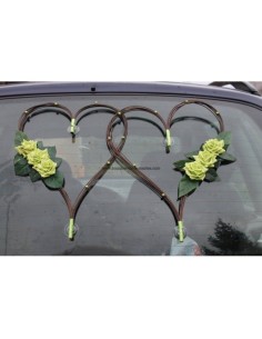 Décoration voiture pour mariage: cœur chocolat, vert anis