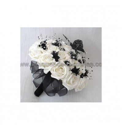 Bouquet mariée noir, blanc et argent papillon