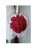 Bouquet de mariée, boutonnière thème "cœur" avec roses et plumes
