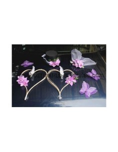Décoration de voiture pour mariage avec orchidées et coeurs parme