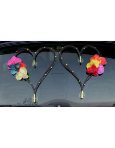 Décoration de voiture pour mariage type Cœurs noir orchidée thème fluo
