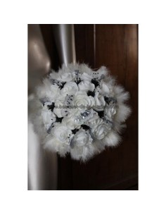 Bouquet de Mariée Rond thème noir et blanc ou ivoire papillon