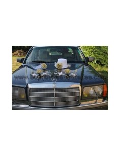 Décoration de voiture pour mariage chapeau, voile, coeurs BLANC et OR 2
