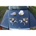 Décoration de voiture pour mariage chapeau, voile, coeurs BLANC et OR