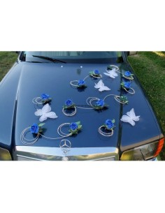 Décoration de voiture de mariage bleu royal thème papillon  2