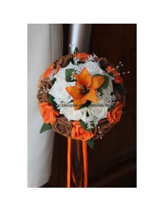 Bouquet de fleurs thème chocolat orange avec des Roses et Lys 2