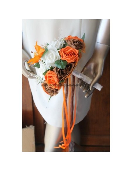 Bouquet de fleurs thème chocolat orange avec des Roses et Lys Bouquet de fleurs thème chocolat orange avec des Roses et Lys
