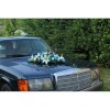Bouquet de mariage pour voiture avec roses, lys turquoise et blanc cassé