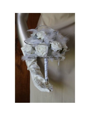 Bouquet de mariée blanc, argent avec roses, aluminium et perles