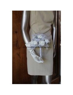 Bouquet de mariée blanc, argent avec roses, aluminium et perles 2
