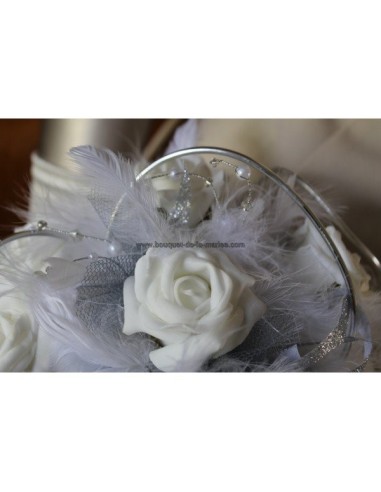 Bouquet de mariée blanc, argent avec roses, aluminium et perles