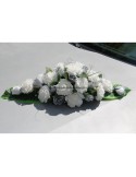 Décoration pour voiture de mariage roses ivoire et gris argenté