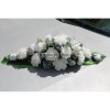 Décoration voiture de mariée Roses ivoire et gris argenté et feuilles