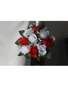 Bouquet demoiselle d'honneur roses rouge et blanc gypsophile 2