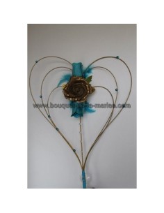 Commande lot Mariage: composition florale de voiture turquoise et or 2