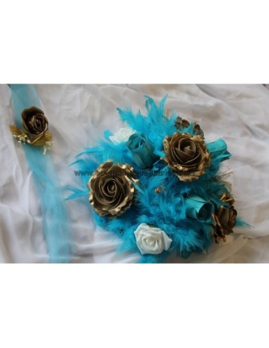 Commande lot Mariage: composition florale de voiture turquoise et or