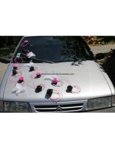 Décoration voiture mariage thème Fuchsia et noir avec papillon