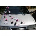 Décoration voiture mariage thème Fuchsia et noir avec papillon