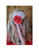  Peigne de cheveux mariage rose et rubans choix couleurs