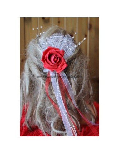  Peigne de cheveux mariage rose et rubans choix couleurs