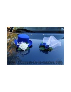 Chapeau et voile pour la voiture de mariage couleur bleu royal 2
