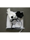 Coussin d\'alliances mariage noir blanc colombes orchidée