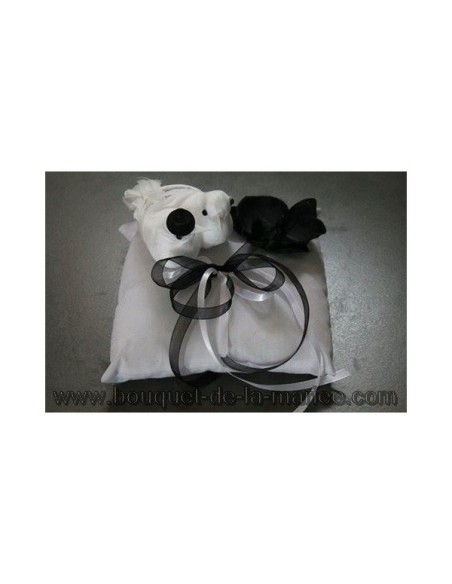 Coussin d'alliances mariage noir blanc colombes orchidée Coussin d'alliances mariage noir blanc colombes orchidée