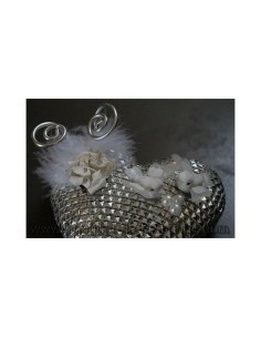 Coussin d'alliances mariage cœur blanc et argent colombes 2