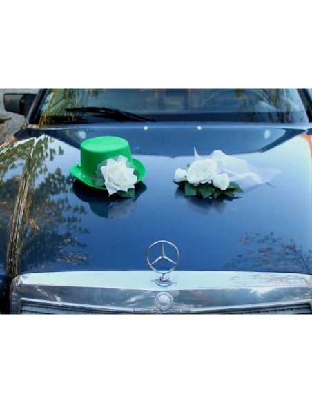 Chapeau et voile pour la voiture de mariage couleur vert