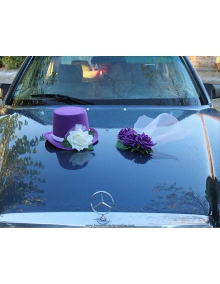 Chapeau et voile pour la voiture de mariage couleur violet