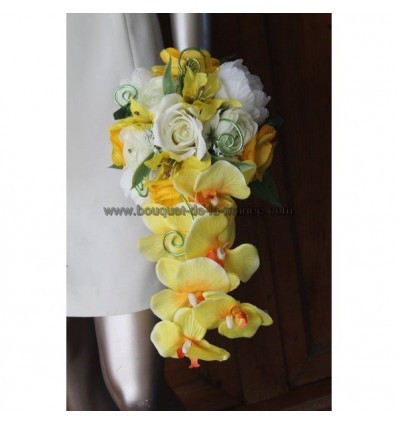 Bouquet de Mariée Tombant fait avec de belles orchidées jaune