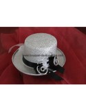 Coussin d\'alliances mariage chapeau haut de forme argenté et noir