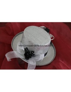 Coussin d'alliances mariage chapeau haut de forme argenté et noir 2