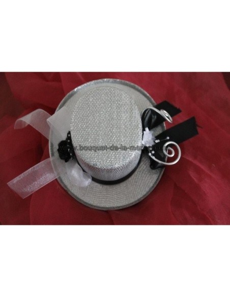 Coussin d'alliances mariage chapeau haut de forme argenté et noir Coussin d'alliances mariage chapeau haut de forme argenté et noir