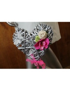 Bouquet de mariée style Sac à Main thème coeur fuchsia et vert anis 2