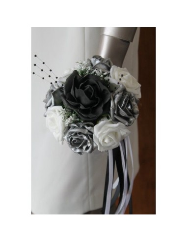 Bouquet demoiselle d'honneur roses noires gris argenté et blanc