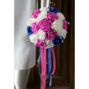 Bouquet Mariée Rond thème bleu roi, fuchsia et blanc perles