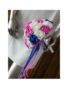 Bouquet Mariée Rond thème bleu roi, fuchsia et blanc perles 2