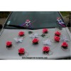 Décoration voiture pour mariage papillon et roses fuchsia et bleu roi
