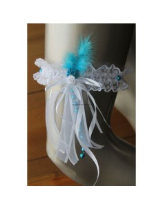 Jarretière blanche et turquoise avec des rubans, tulle, perles