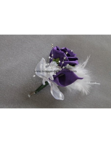 BOUQUET DE MARIÉE TOMBANT ARUMS VIOLET, DES ROSES ET LYS PERLÉ
